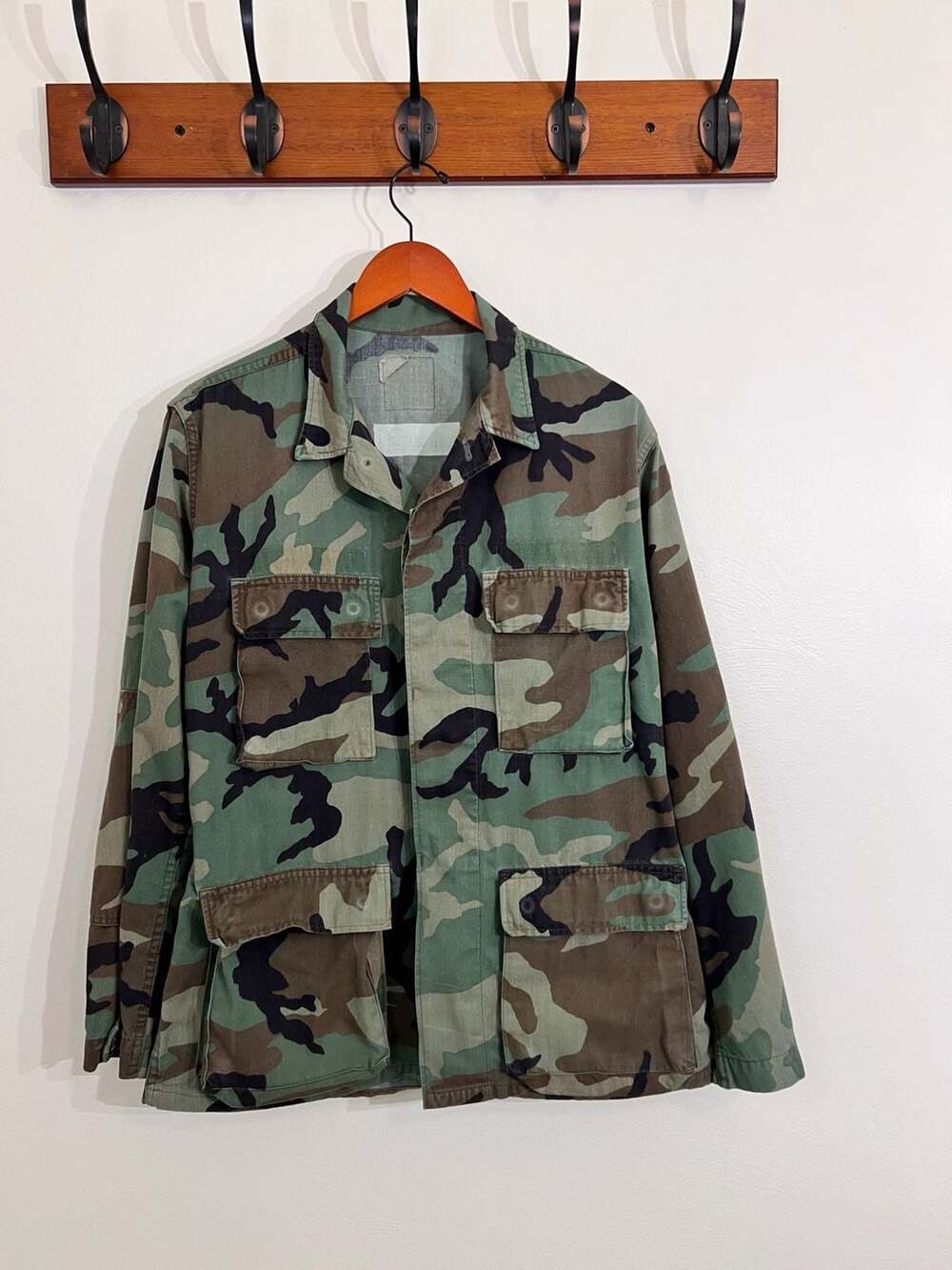 Vintage US Military BDU Woodland Camouflage Field Jacket Shirt Medium